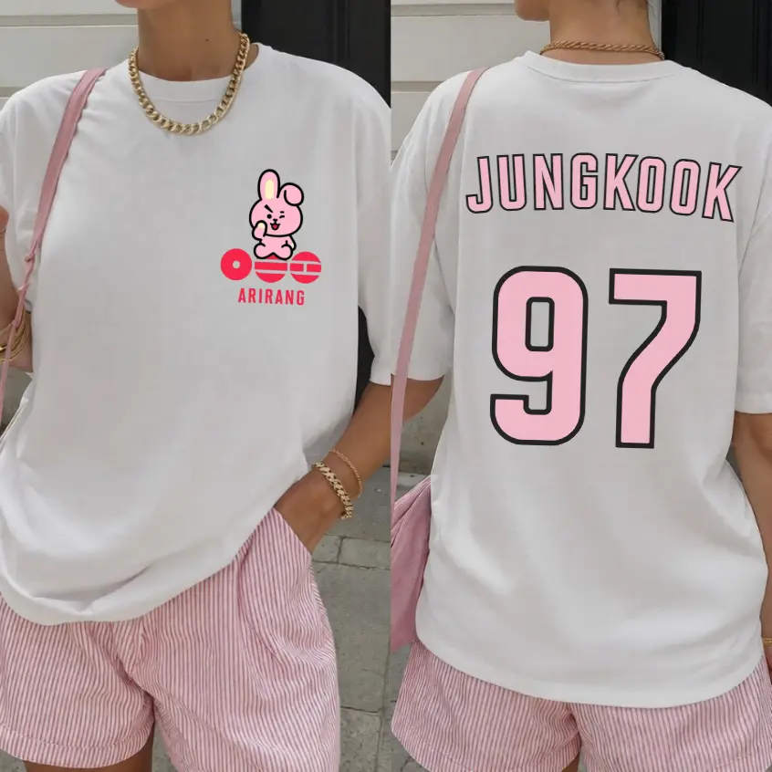 Women's Fitted Soft 2-Sided Arirang Graphic T-Shirt - Kpop Boy Group Inspired Casual Top, Fan Merch, Kpop Tour Concert Outfit