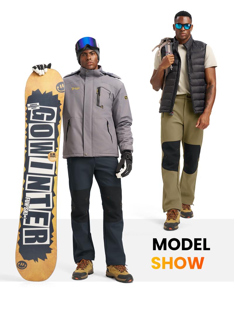 GOPUNE Men's Waterproof Fleece Lined Winter Insulated Outdoor Snowboard Hiking Trousers Snow Ski Pants with Zipper Bottom Leg