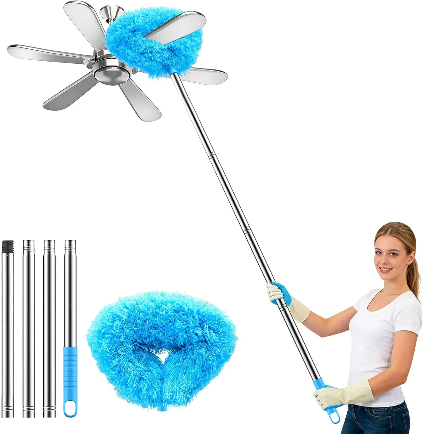 Ceiling Fan Cleaner Duster, Microfiber Ceiling Fan Duster with Extension Pole 13 to 47 Inch Washable Ceiling Fan Blade Dusters for Cleaning