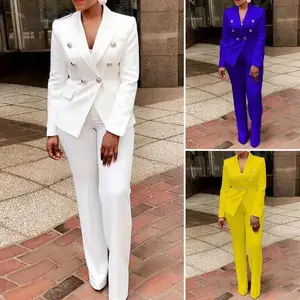 2Pcs/Set Blazer Trousers Suit Fashionable Warm High Waist for Holiday Suit Jacket Pants Set Office Blazer Pants Set Coat Polyester