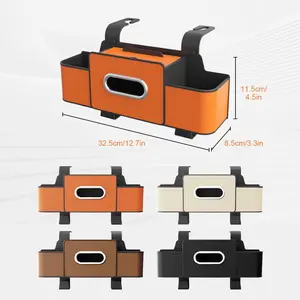 3-in-1 Car Backseat Organizer with Cup Holder, Tissue Box, Trash Bin & Hooks,Multifunctional Back Seat Car Organizer for Hold Phones, Snacks, Drinks, and Handbags