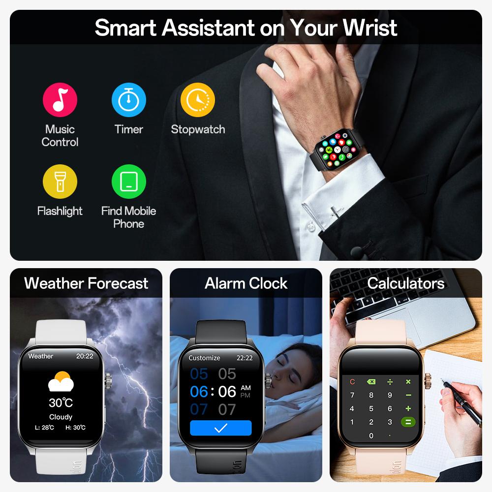 Aolon Curve3 lightweight Smartwatch with Answer/Make Calls/Message Reminder, 1.93'' IPS Screen, IP68 Waterproof, Custom Buttons, Digital Crown, 110+ sports modes for Outdoor Fitness, Workout, Men Women's Gifts, iPhone&Android Compatible