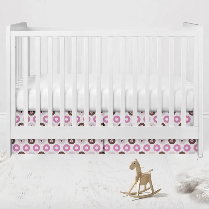 Bacati Mod Dots/Stripes Mod Crib Skirt Dust Ruffle - Pink/Fuchsia/Beige/Brown