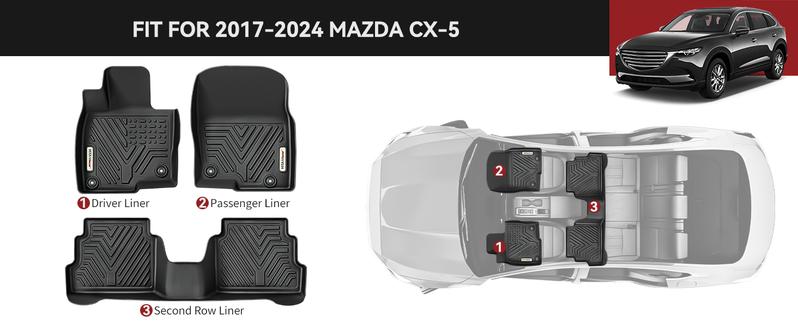 YITAMOTOR Floor Mats Fit for 2017-2024 Mazda CX-5, All Weather Custom Fit Floor Liners for Mazda CX5, 1st & 2nd Row, Black