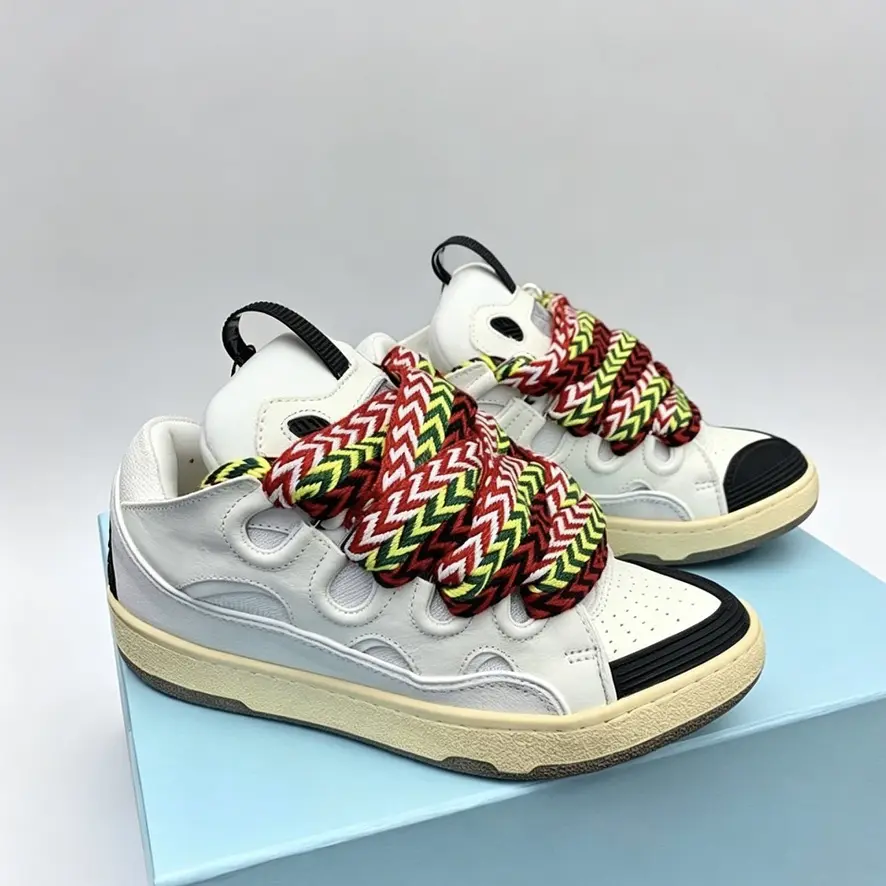 Men‘s and Women‘s runway designer curb retro shoes colorful round toe color blacked flat bread shoes luxury special wide shoelaces casual trainers