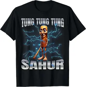{Graphic Tee 100 %cotton}Unisex Cotton T-Shirt Featuring "Tung Tung Tung Sahur" Graphic, Casual Summer Tee for Men & Women, Funny Women’s Graphic Shirt, Streetwear Cotton Crew Neck Top, Verano Casual Wear
