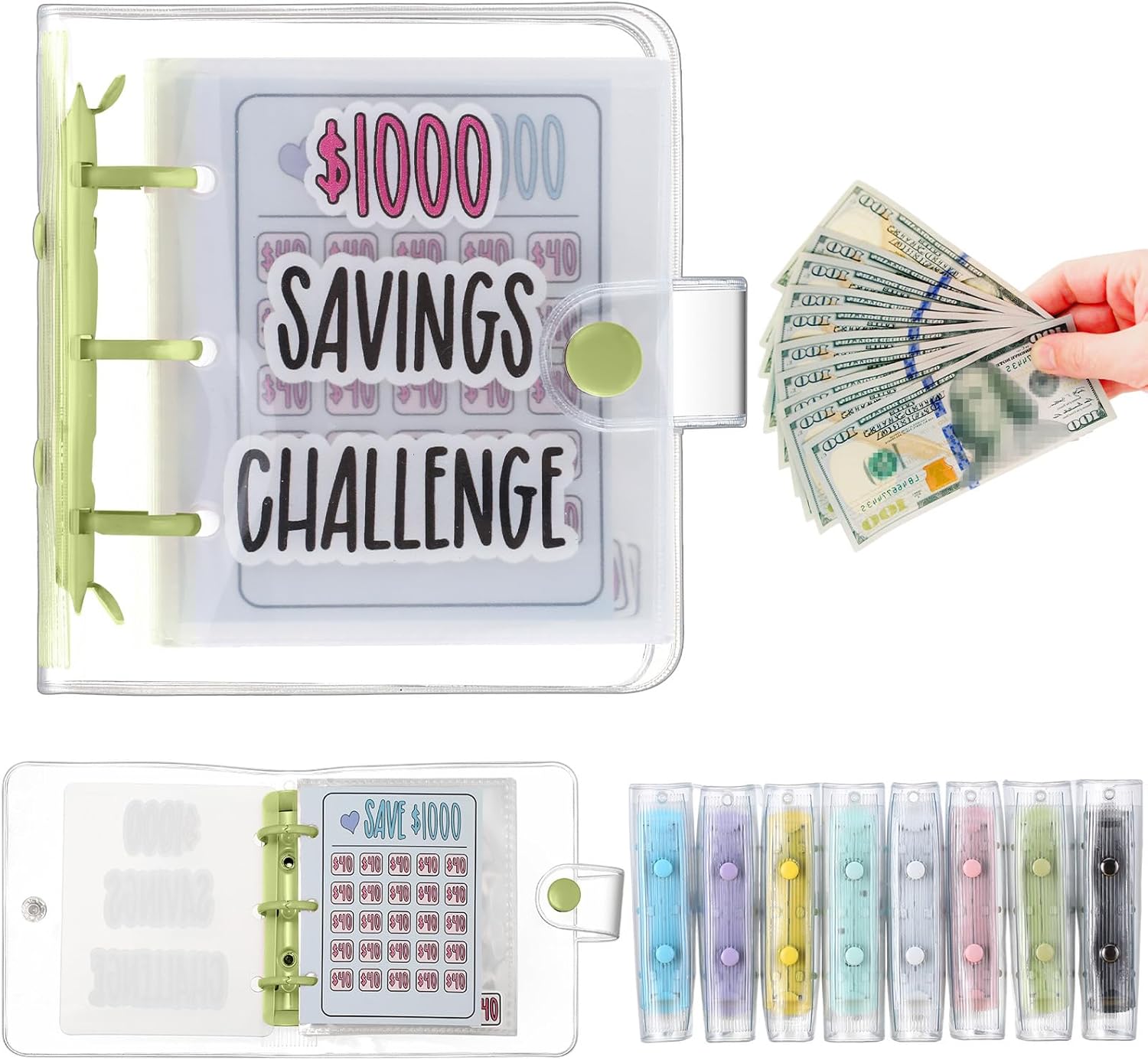 $1000 Mini Money Saving Binder Reusable Cash Envelope System – 2026 Budget Binder, Transparent PVC Pockets, Portable Budget Binder for Money Saving & Cash Stuffing, Perfect Finance Planner & Gift Flexible Durable Organizer