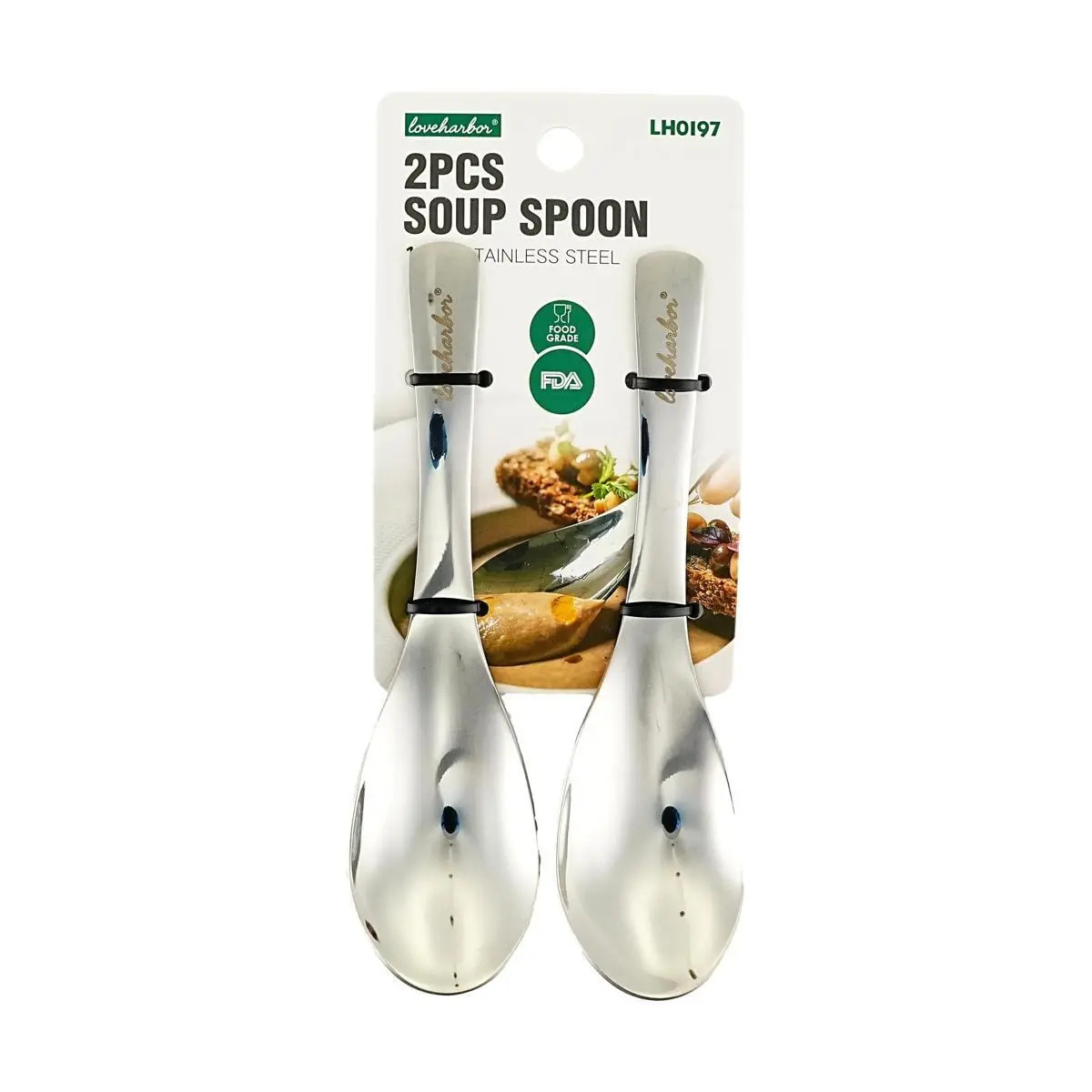 Love Harbor Thickened Stainless Steel Ladle Soup Spoon Set - 2 Pcs, Long Handle for Serving Soup & Porridge