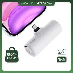 iWALK Mini Lightning Power Bank 4500mAh Portable Charger with Built-in Lightning Plug for iPhone 14/13/12/8/7/6/XR/X/SE Series & AirPods White Durable Pocket-Sized Design