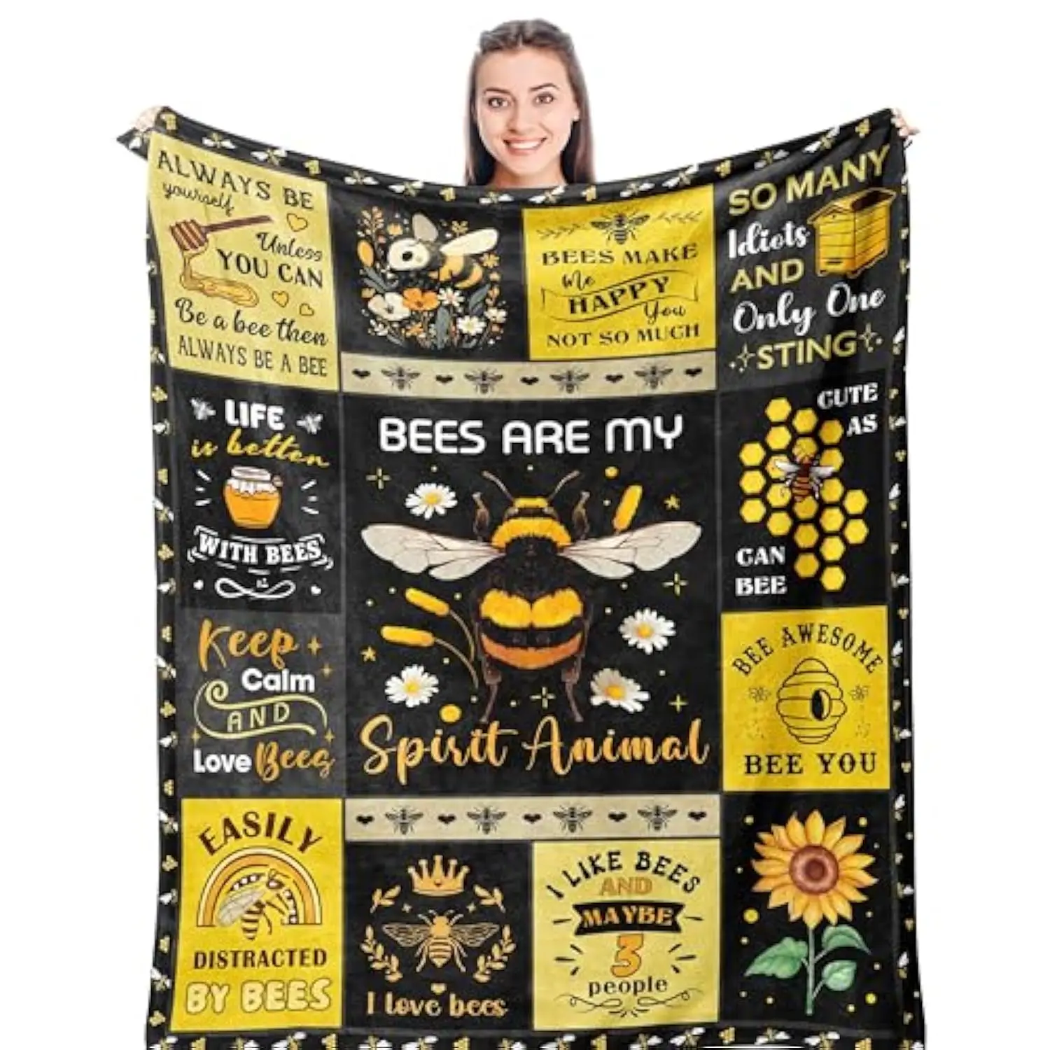 Unique Bee Gifts for Women/Men/Kids, Cute Bee Themed Blanket 50" x 60", Honeybee Decor, Queen Bee Accessories/Stuff Soft Throw for Bed/Sofa