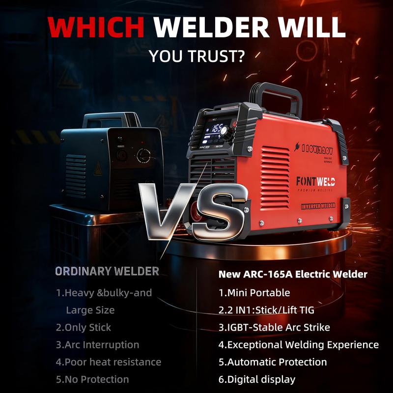 ARC-165A Dual Voltage 110V/220V Stick Welder, 165A 2-in-1 MMA/Lift TIG Welding Machine, IGBT Inverter with Digital Display, Includes 110V-220V Adapter