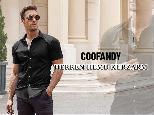 Coofandy Men's Black Short Sleeve Fitted Shirt - Breathable & Wrinkle-Free 4-Way Stretch Fabric for Casual Wear