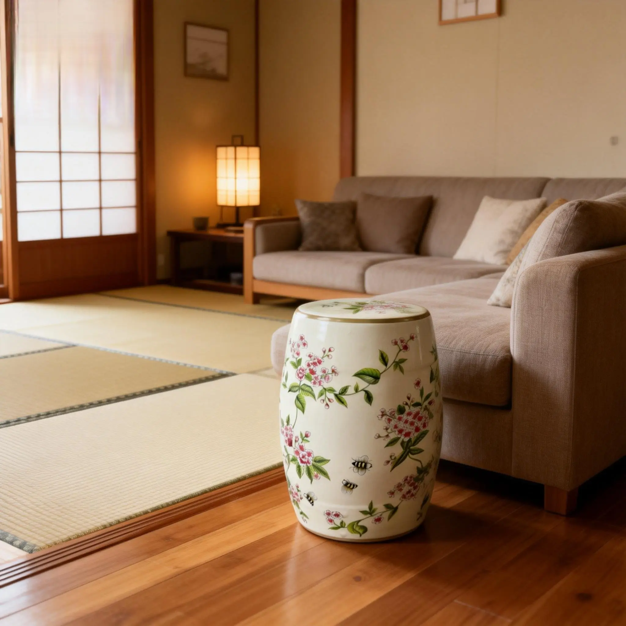 Onipig Ceramic Stool Seasonal Limited Japanese Sakura Series Ceramic Decorated Stool Japanese Style Decoration Living Room Outdoor Drum Stool