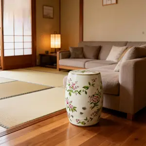 Onipig Ceramic Stool Seasonal Limited Japanese Sakura Series Ceramic Decorated Stool Japanese Style Decoration Living Room Outdoor Drum Stool