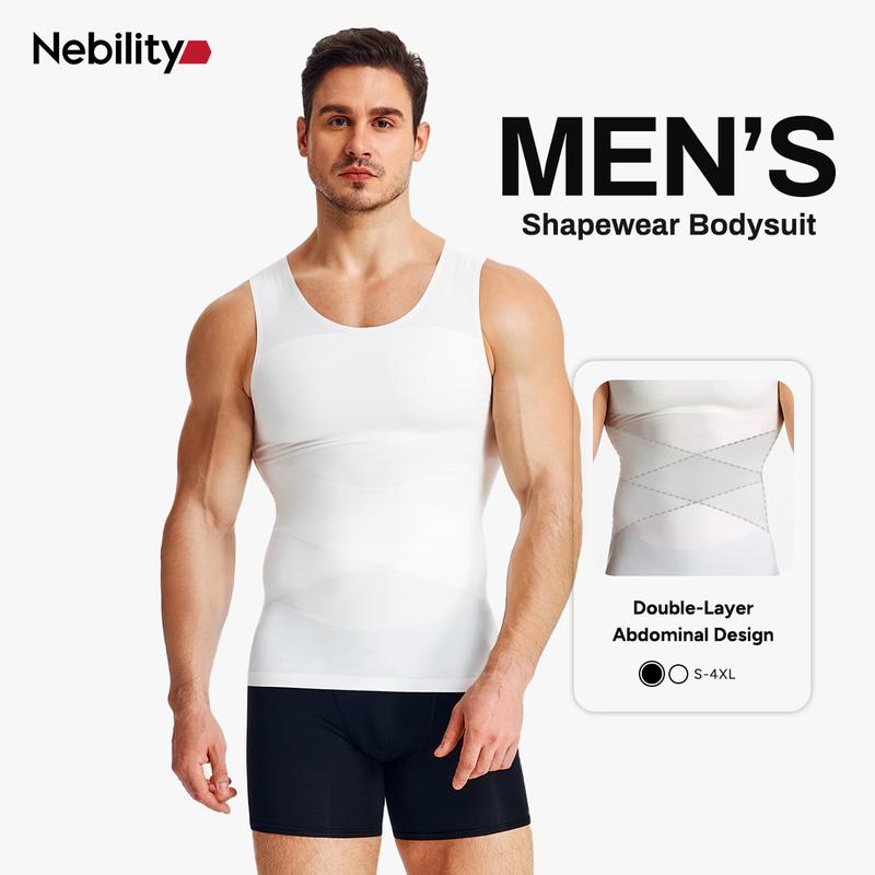 Nebility Men’s Menswear Shapewear Compression Shirt Body Shaper Tank Top Tummy Control Undershirt Back Cross Support Correcting Hunchback