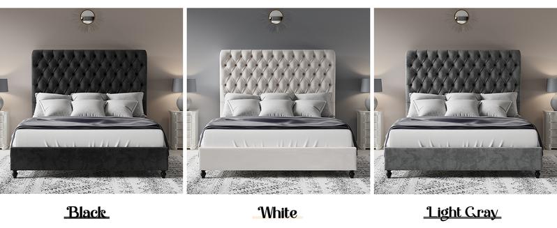 AMERLIFE Bed Frame with Sleigh Headboard, 60" Tall Velvet Upholstered Platform Bed, Handcrafted Deep Diamond Buttons and Double Pleats, No Box Spring Needed/Best Gift Ideas/Christmas Gifts