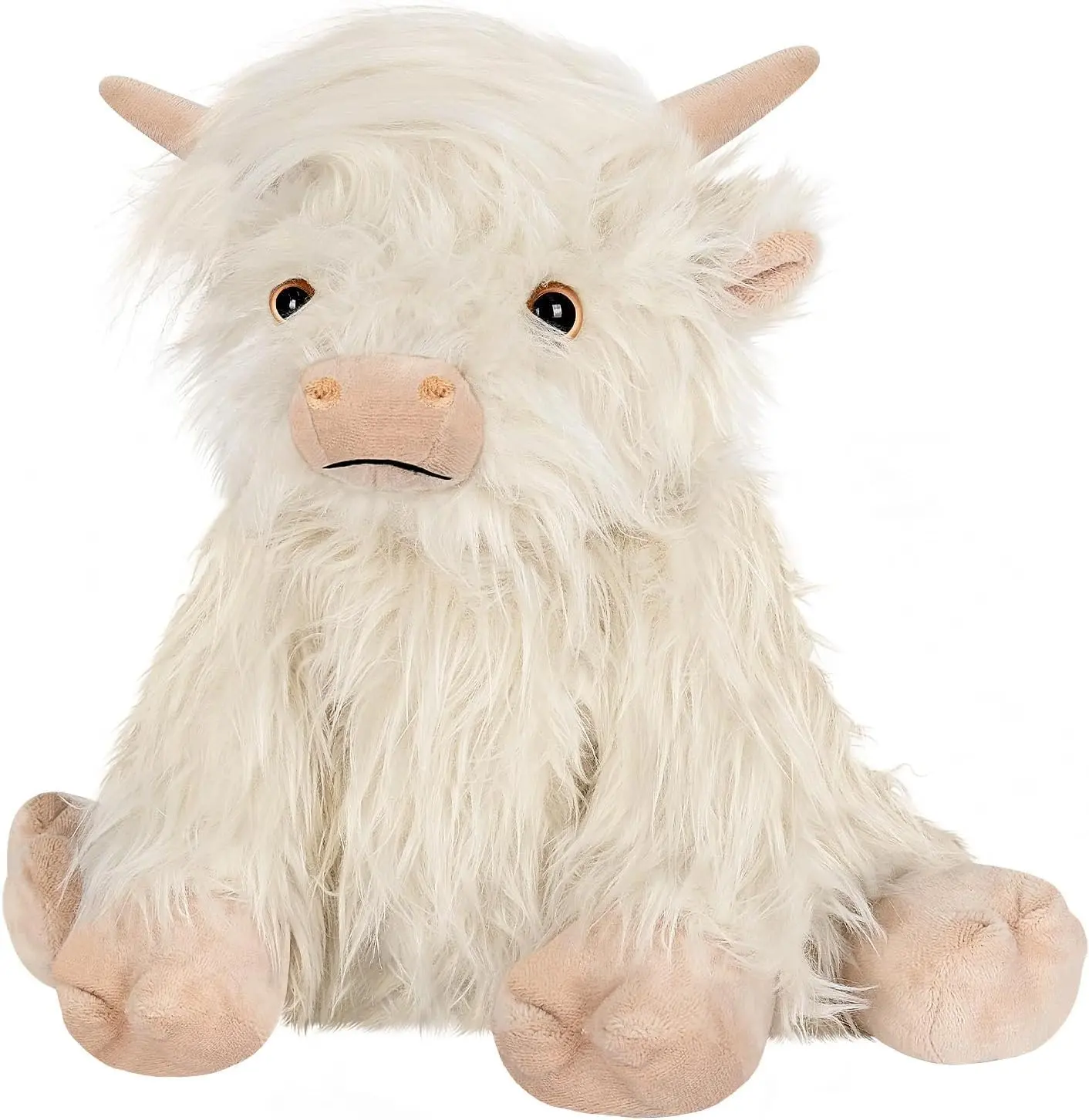 White Scottish Highland Cow Stuffed Animal Microwavable Heating Pad, Filled with Unscented Natural Flax seed, Heatable Pad Kid and Teen Christmas Gifts