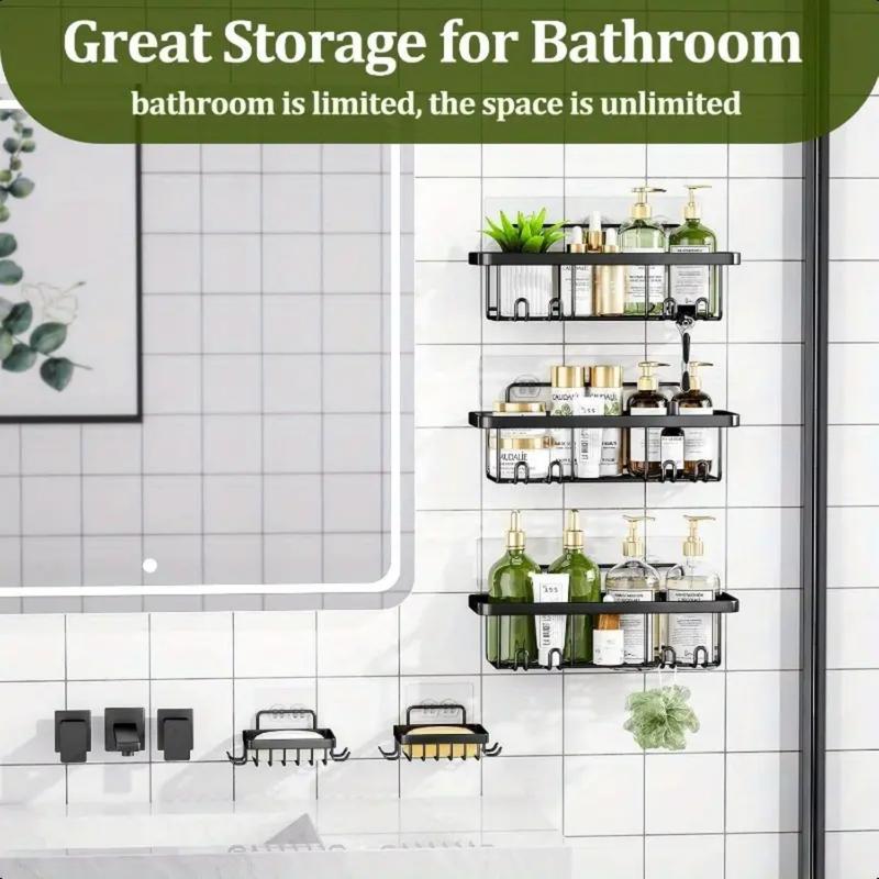 Bathroom Storage Rack Set,5 Pack Shower-Caddy Shelf Organizer. Adhesive wall-mounted Shower Rack. No Drilling Large-Capacity Anti-Slip Bathroom Mat - Rustproof Soap Storage Rack for Bathroom, Kitchen