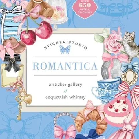 English Coquette Style Hardcover Sticker Book - Sticker Studio: Romance, Delectable Treats, Dreamy Quotes & Adorable Bows, Parisian Fashion Flair, for Scrapbook Albums, Card Design & Junk Journal Use