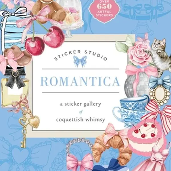 English Coquette Style Hardcover Sticker Book - Sticker Studio: Romance, Delectable Treats, Dreamy Quotes & Adorable Bows, Parisian Fashion Flair, for Scrapbook Albums, Card Design & Junk Journal Use