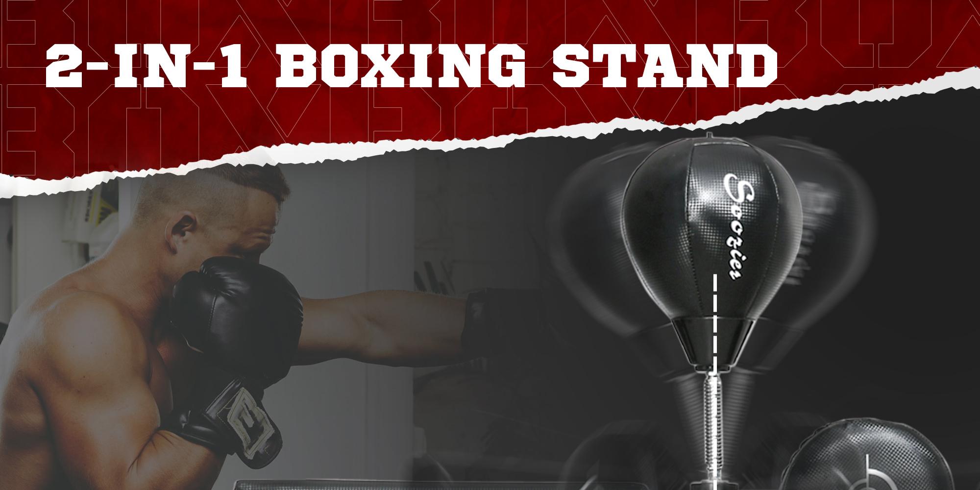 Soozier Free Standing Boxing Bag with Stand, Punching Speed Bag Reaction Bar Challenge with Suction Cups, 64-81in Adjustable Height for Teenagers and Adults, Black