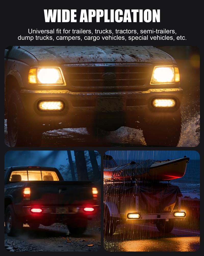 2 Pack 6 Inch Amber Oval Sequential ARROW 45LED Pointing Light 12V 24V DC Turn Signal Tail Indicator Marker Light with Chrome Bezel, Sealed Waterproof for Truck, Trailer, Dump Truck, Bus