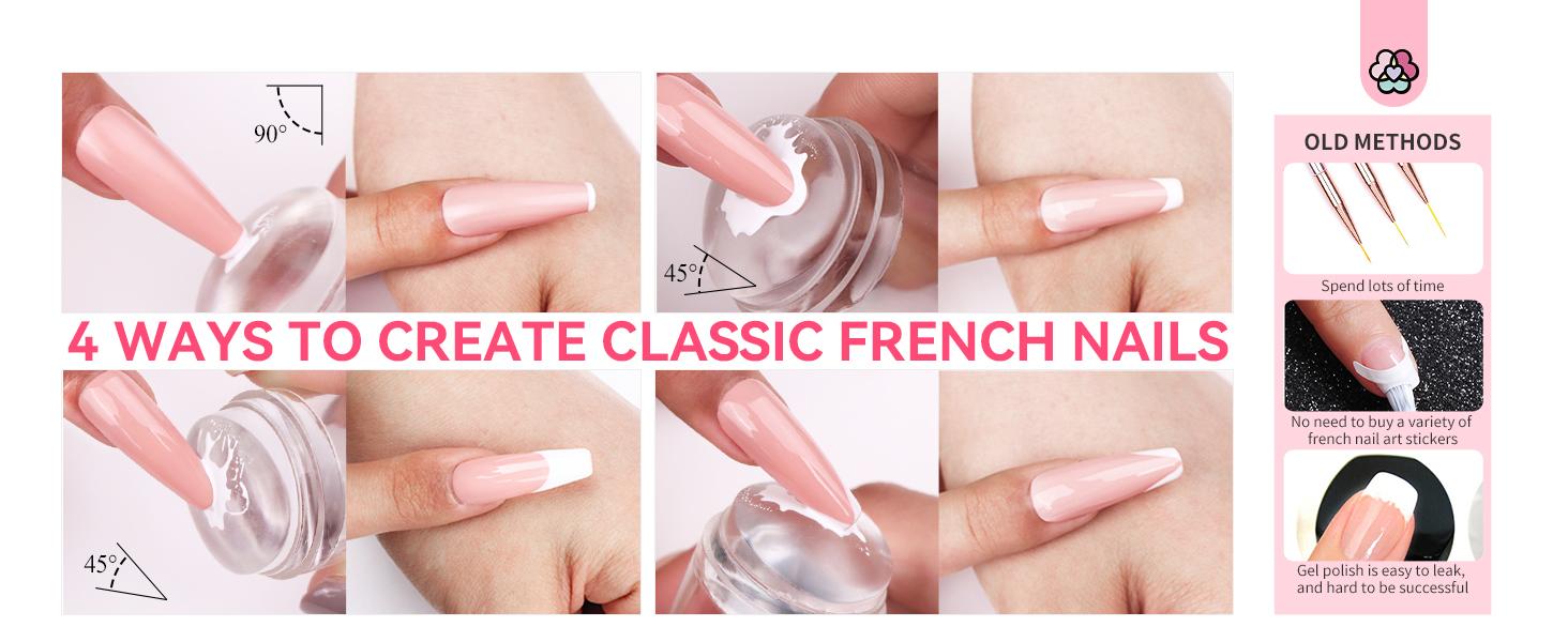 SAVILAND French Tip Nail Stamp Kit – 4PCS Silicone Stampers (Long & Short) With Scrapers For DIY French Manicures At Home Or Salon-quality Results