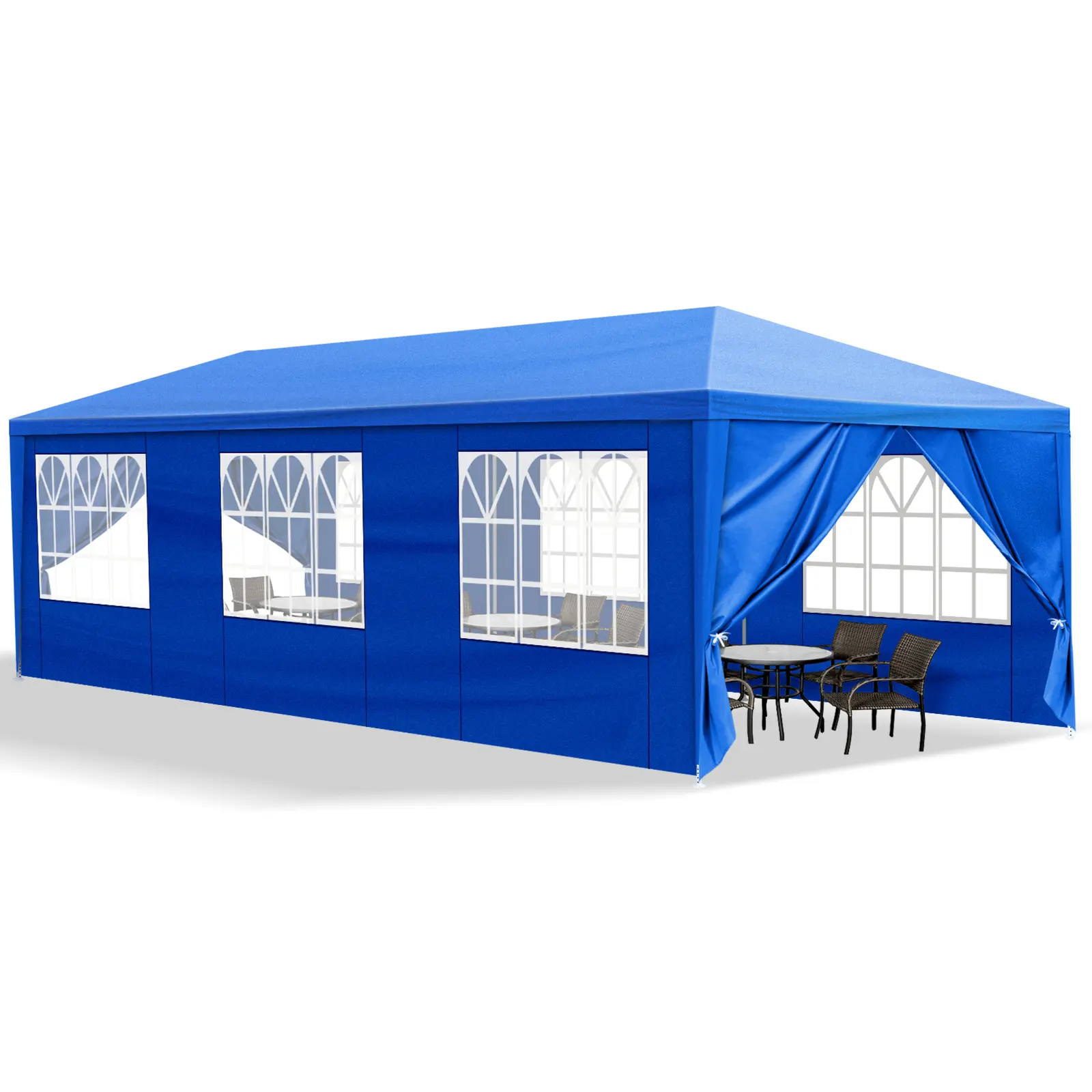 10'x30' Outdoor Canopy Shelter, Detachable Shade Canopy with 8 Removable Sidewalls & PE Cloth, Waterproof Part Shade Shelters & Gazebos for Patio Parties Weddings, Blue with Ground Stakes