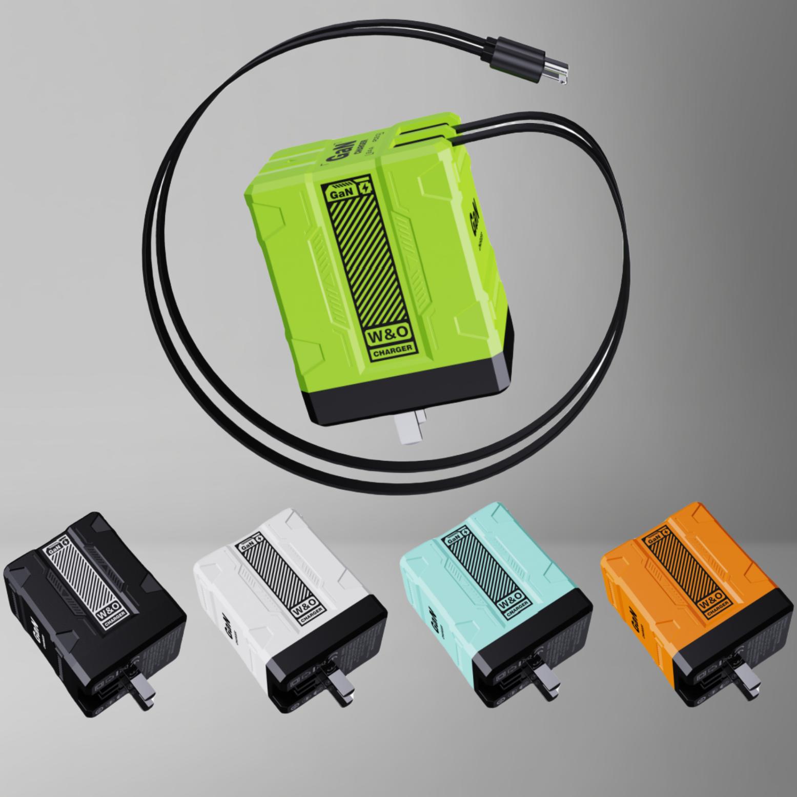 W&O 2 in 1 GaN Charger 120W, 2025 New Scalable Retractable 120w Fast Charger Module, All-in-1 Foldable Charging Adapter Wall Plug for Phone, Tablet, Laptops, Space-Saving Retractable Cable, Pet-Friendly, Universal Device Support