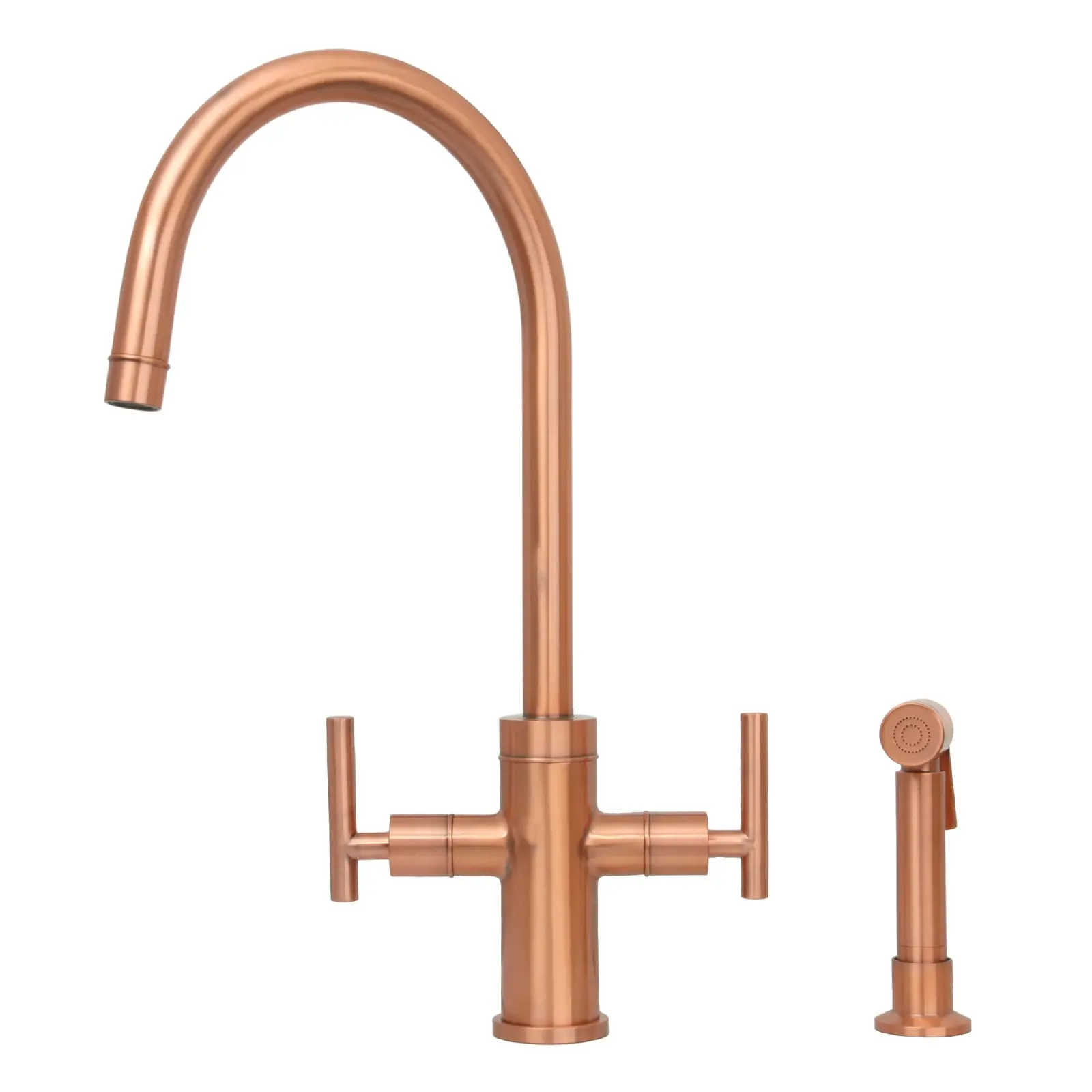 Two-Handle Copper Widespread Kitchen Faucet with Side Sprayer