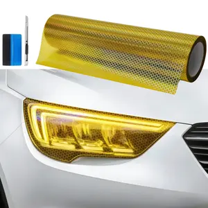 FONESO 5FTx1FT Headlight Taillight Tint Film Tool Kit, with Squeegee & Cutter - 12" x 60" Honeycomb Vinyl Tint Wrap Decals Protector Sticker - Tear Off without Residue, HEX Self Adhesive Car Lights Cover Fog Lights Sticker Sheet Roll