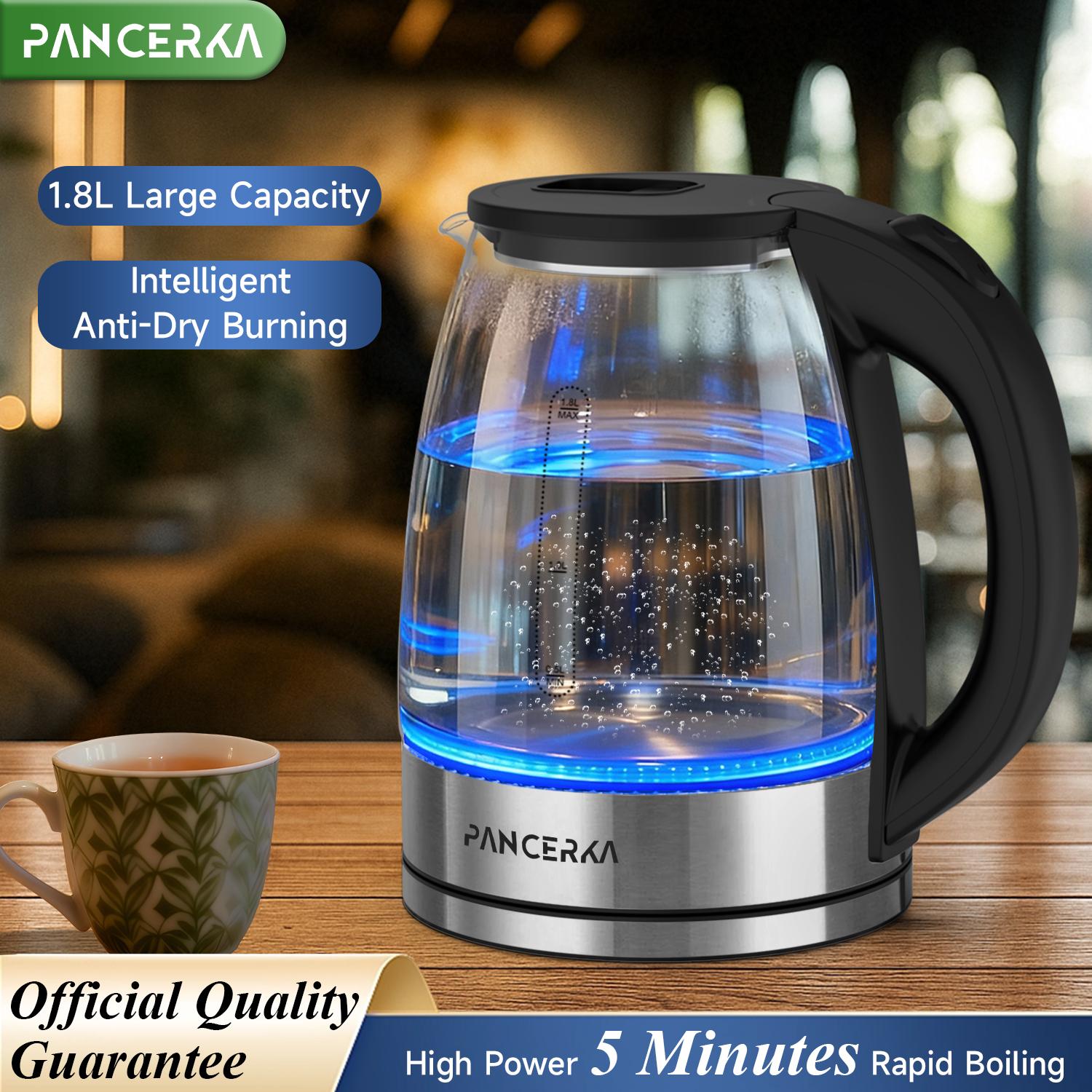 PANCERKA Electric Kettle 1.8L, 1000W Fast Boiling Tea Kettle with Auto Shut-Off, Wide Opening & BPA-Free, Stainless Steel Inner Lid & Filter for Home, Office, Tea, Coffee PANCERKA Electric Kettle 1.8L, 1000W Fast Boiling Tea Kettle with Auto Shut-Off, Wide Opening & BPA-Free, Stainless Steel Inner Lid & Filter for Home, Office, Tea, Coffee