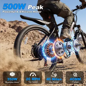 【VARUN】 Electric Bicycle | Peak Power 500W | Front Suspension | Top Speed 20 mph | Range 40–50 miles | 36V 7.8Ah Removable Battery | Hardtail Frame | LED Headlight | 24-inch all-terrain tires | UL 2849 Certified E-Bike