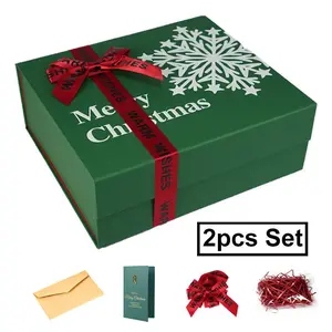 Green Rectangular Flip-Top Christmas Gift Boxes, Suitable for Christmas and New Year Gift Wrapping,2-pcs set