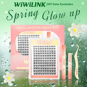 WiWiLINK Stella 3D Cluster Lashes - DIY Lash Extension Kit Ultra-Thin Transparent Bands, C/D Curl, 8-16mm (Includes Bond, Seal & Remover)