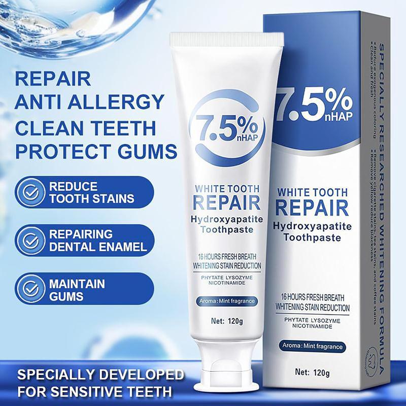 White Tooth Repair 2-Pack Toothpaste with 7.5% Hydroxyapatite for Enamel Repair Reduced Sensitivity & Whitening Mint Freshness 120g