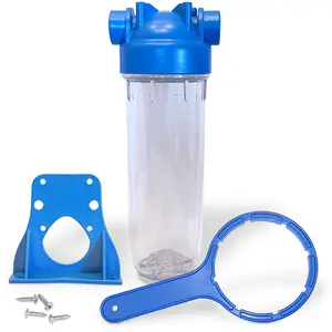 European Design Transparent Standard 10 inch Water Filter Housing, Presser Relief Button, 3/4” Inlet/Outlet Brass Port, Mounting Hardware Included, Accepts Standard 10”x 2.5” Cartridges