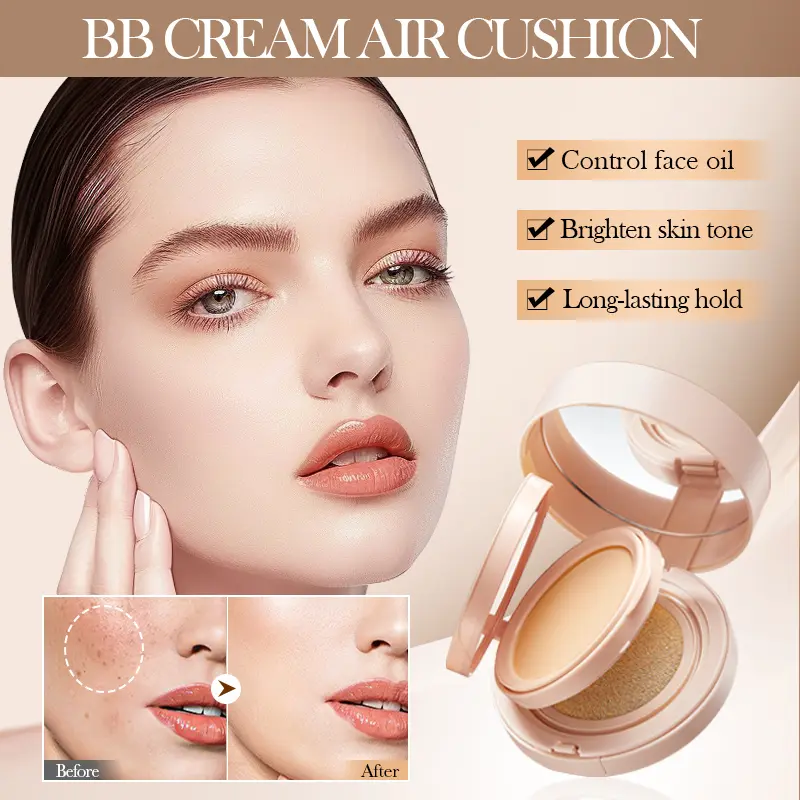 2-in-1 Light Air Cushion BB Cream Double-Layer Concealer Set - High Cover BB & CC Creams, Pink Filler Foundation, 24-Hour Long-Lasting Matte Texture, Korean-Style Full-Face Flawless Finish Makeup Essential, Flawless Finish Bb & Cc Creams