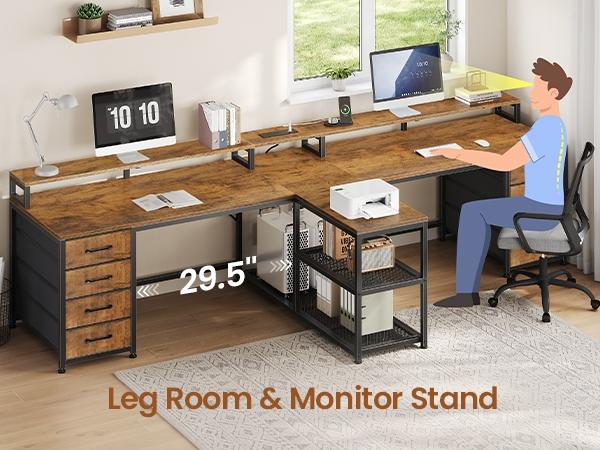 SEDETA 94.5 Inch 2 Person Gaming Desk Long Office Computer Desk with LED Lights 8 Storage Drawers Power Outlet