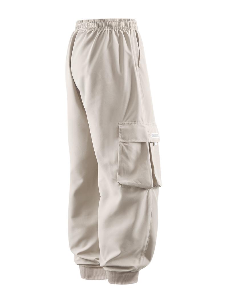 CCCMAI Men's Casual Solid Color Sports Pants, Casual Work Pants with Multiple Flap Pockets, Drawstring Waistband, Lightweight, Soft, Polyester, Outdoor Work Pants, Running Pants with Pockets, 100% Polyester Fiber, Non-Stretch Menswear