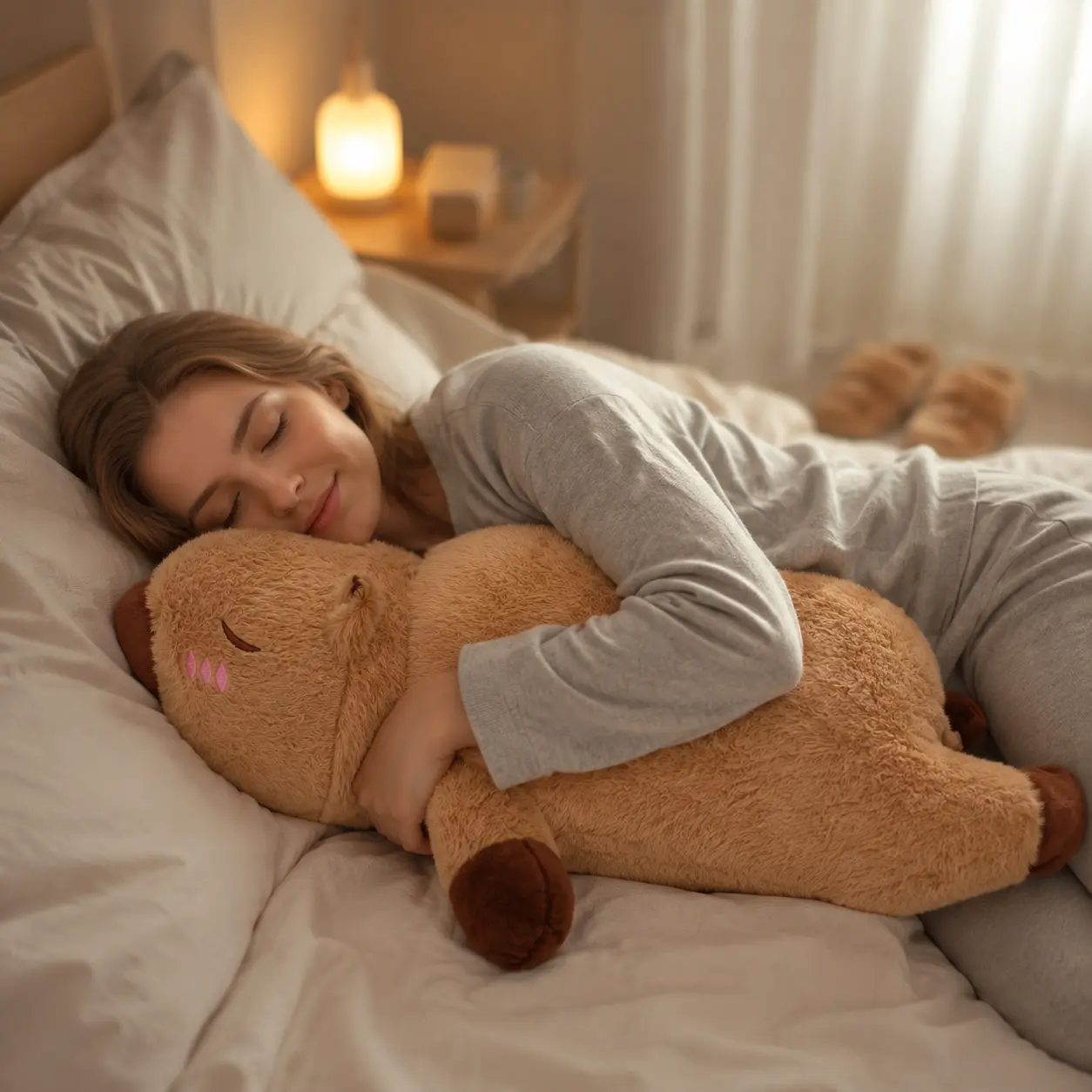 Capybara Plush Long Body Pillow, 60cm, Polyester Fiber Fill, Light Brown Sleep Companion, for Side Sleepers and Bed Decor