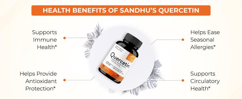 【Sandhus】Quercetin Improves Blood Flow, Heart, Immune, Joint Healthy & Respiratory System, Vegetarian Capsules 120 Count