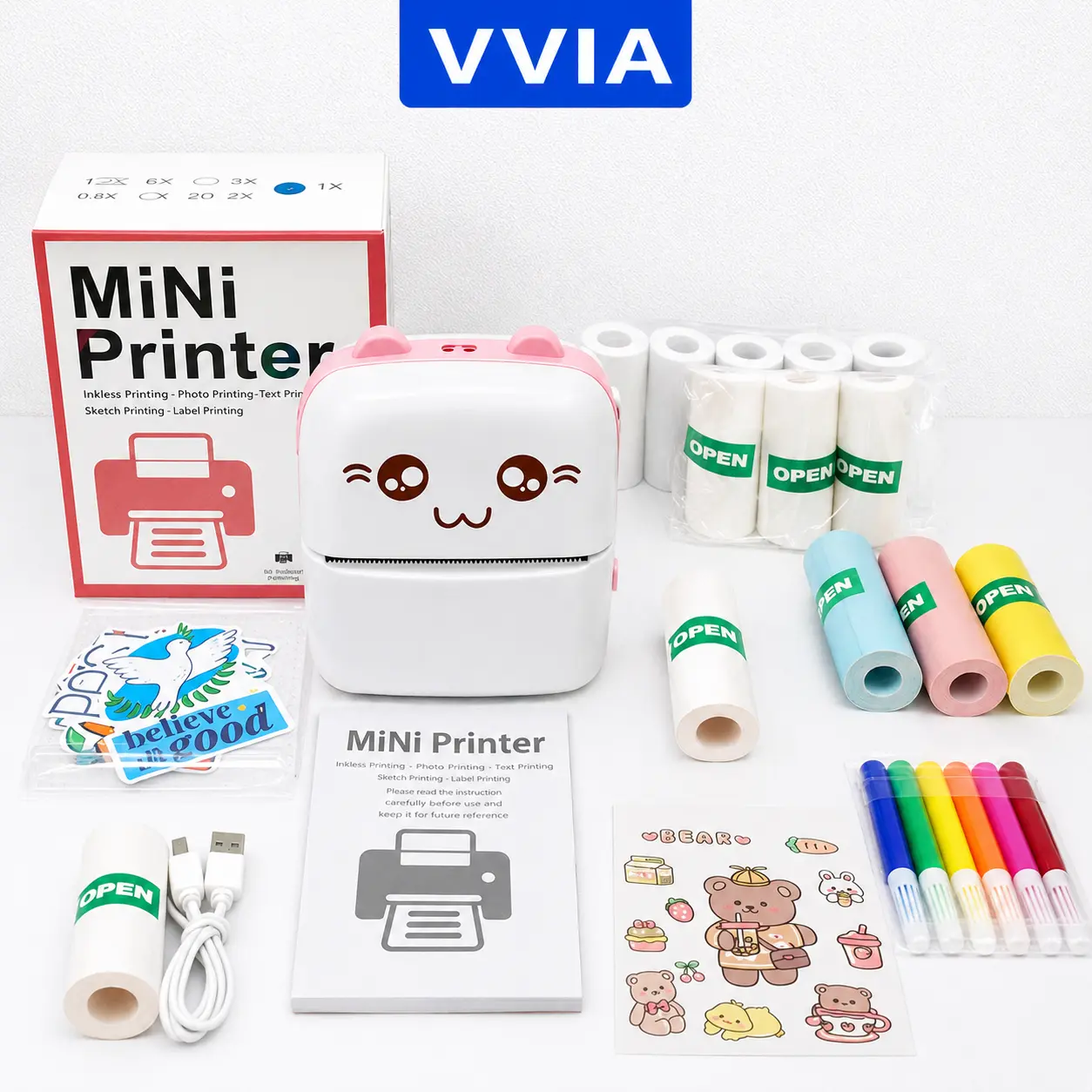 Portable Thermal Printer, 1 Set USB Rechargeable Wireless Printer with DIY Random Stickers Included, Optional 1 Roll/13 Rolls of Thermal Paper, Suitable for Home, Office, and School Pocket Printer photo printer