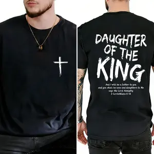 Daughter of the King Jesus Graphic Tee - Women's Soft Casual Round Neck Short Sleeve T-Shirt, Dual-Sided Print, 180g/230g Pure Cotton short-sleeve/hoodie , Comfortable & Stylish for Home or Outfit