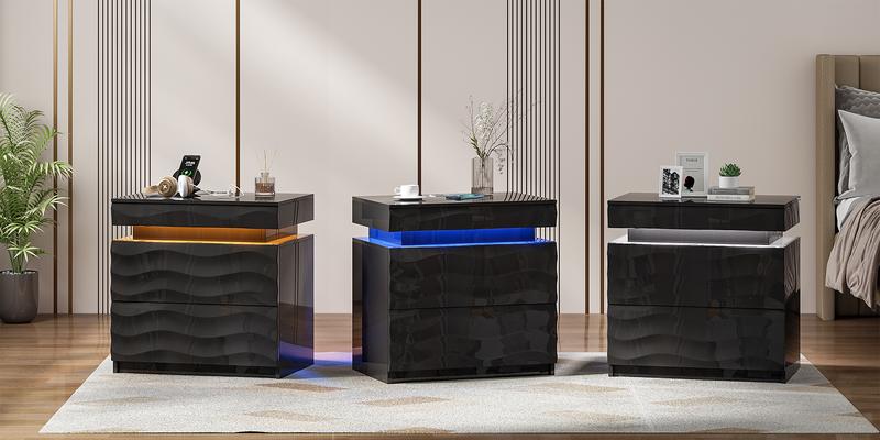 MIUvanity Large Nightstand with Wireless Charging Station, Auto Sensor 3 Color Dimmable Night Stand, Modern Bedside Table ,With Drawers for Bedroom，Dresser, End Table, Bedside Table, Bedroom Furniture for Living Room,LED Nightstand