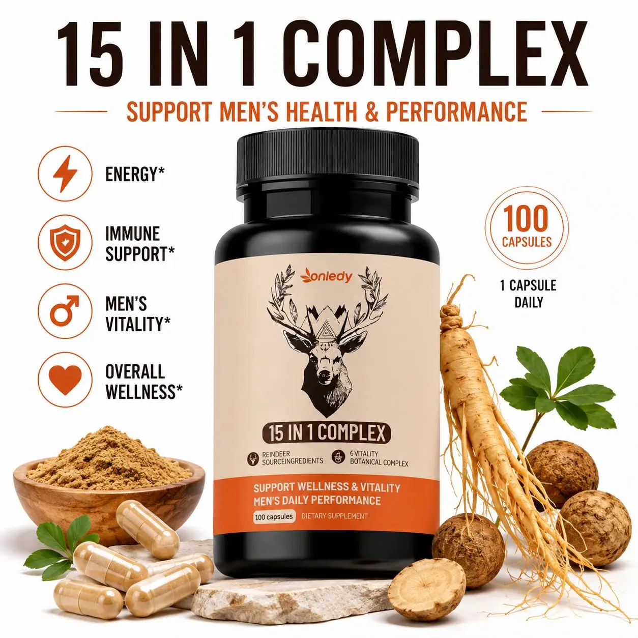 2026 Arctic Herb & Reindeer Organ Blend 15-in-1 Complex Supplement for Men - Daily Energy, Stamina, Fitness & Overall Wellness Support - 100 Natural Healthcare Capsules