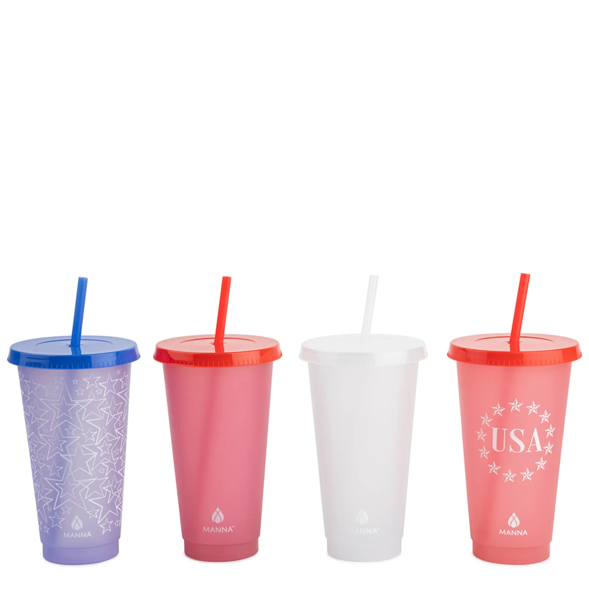 Portable Reusable Plastic Water Bottles - 4PK 24 oz Patriotic Color Changing Bottle Drinkware for Kitchen Use, Set, Tumbler