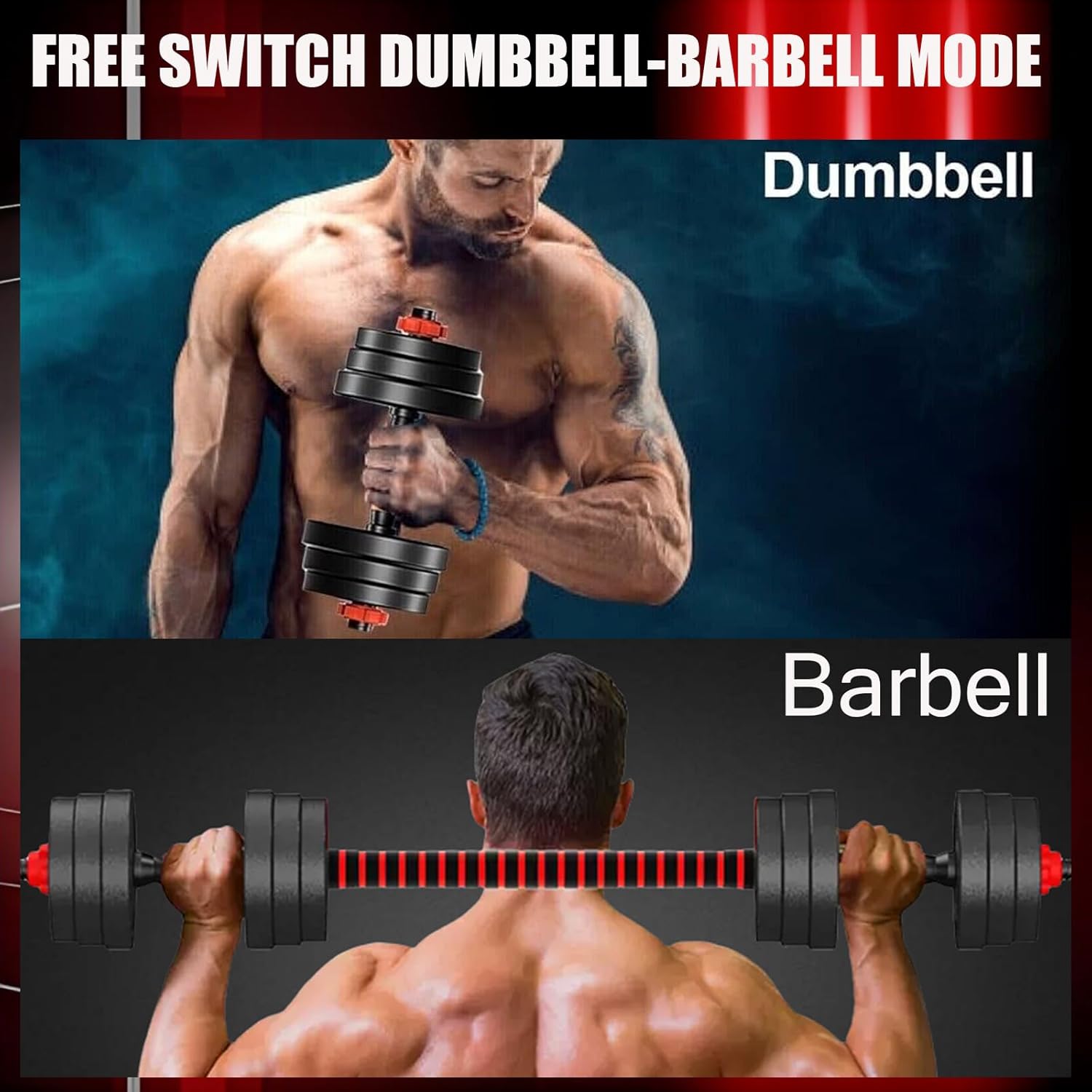 22lbs Adjustable 2-in-1 Dumbbell Barbells Home Gym Equipment with Dual Functionality Secure Grip and Non-lip Comfortable Handle