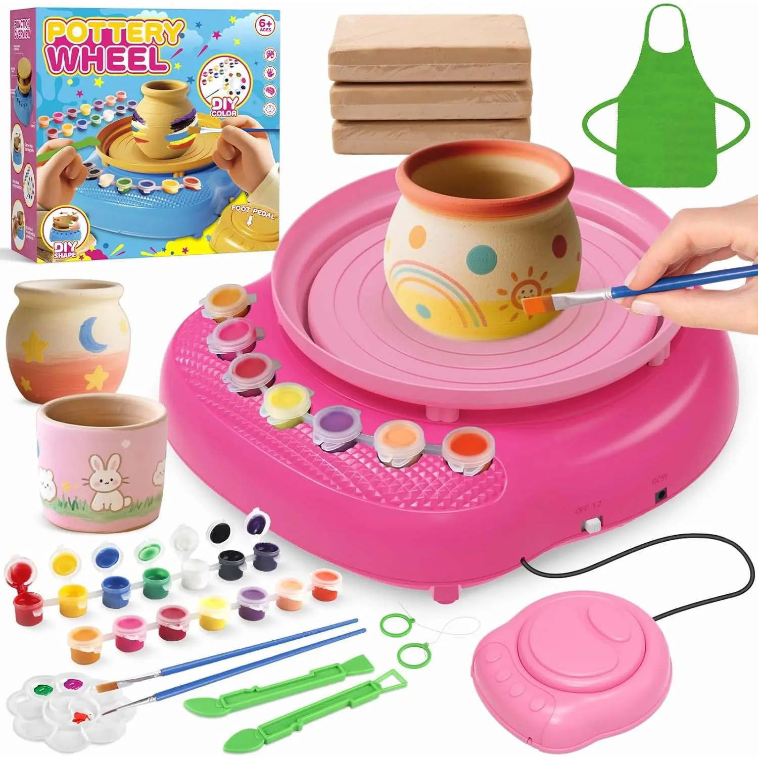 Pottery Wheel for ,Complete Pottery Kit and Tools for Beginners,Arts and Crafts Toys for  Ages 8-12,Art Supplies Birthday Gifts for Boy Girl  6 7 8 9 10 11 12 (Rose)