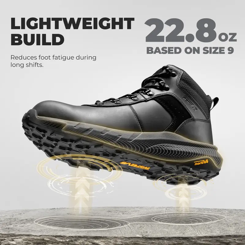 【Fall Deals】NORTIV 8 Men's Nano Composite Toe Work Boots, Closed-Laced Round Toe Footwear with Leather Upper, TPU & Rubber Laces, Anti-Fatigue Lightweight Slip-Resistant Breathable ASTM F2412-24 DriftShield-Nano All-Season Safety Shoes for Warehouse Worke